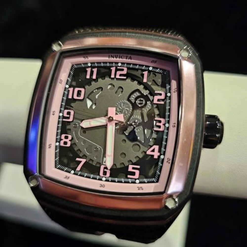 Invicta Men’s Pink Accent Skeleton Dial Watch